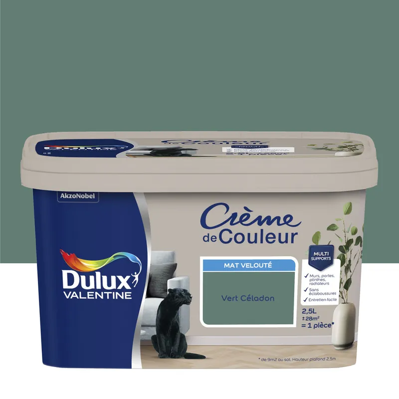 Nouveauté Peinture Crème de Couleur Vert Céladon mat 2,5 l - DULUX VALENTINE