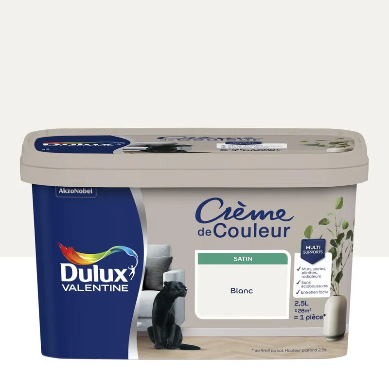 Peinture Crème de couleur Blanc satin 2,5 l - DULUX Retour Gratuit