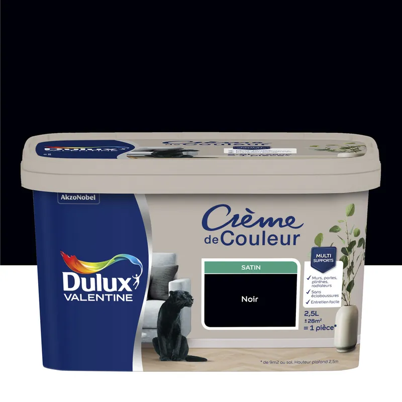 Nouvel Arrivage Peinture Crème de Couleur Noir satin 2,5 l - DULUX VALENTINE