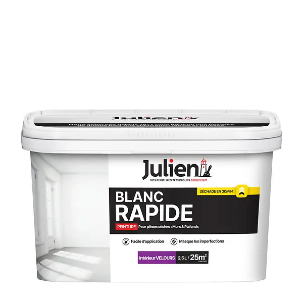 Livraison Express Peinture intérieure monocouche - Blanc - Velours - 2,5L JULIEN