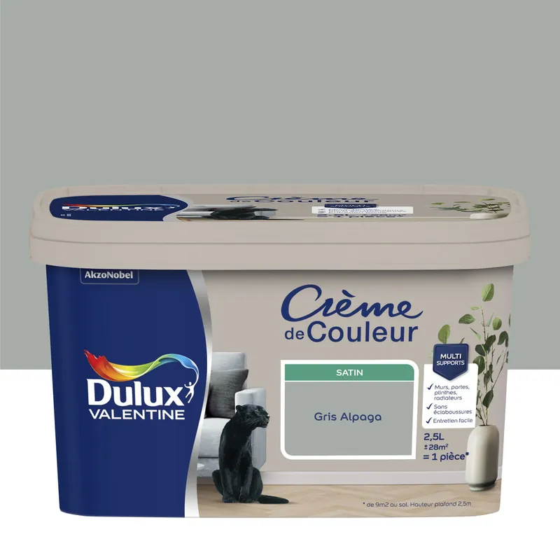 Réduction Peinture Crème de Couleur Gris Alpaga satin 2,5 l - DULUX VALENTINE
