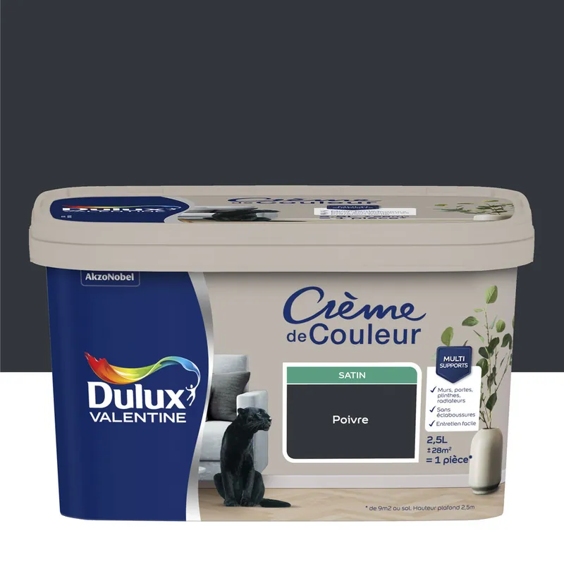 Peinture Crème de Couleur Poivre satin 2,5 l - DULUX VALENTINE Dernière Chance