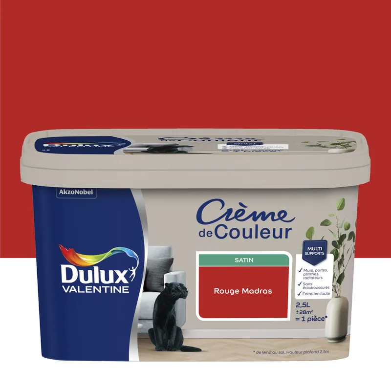 Satisfait Ou Remboursé Peinture Crème de Couleur Rouge Madras satin 2,5 l - DULUX VALENTINE