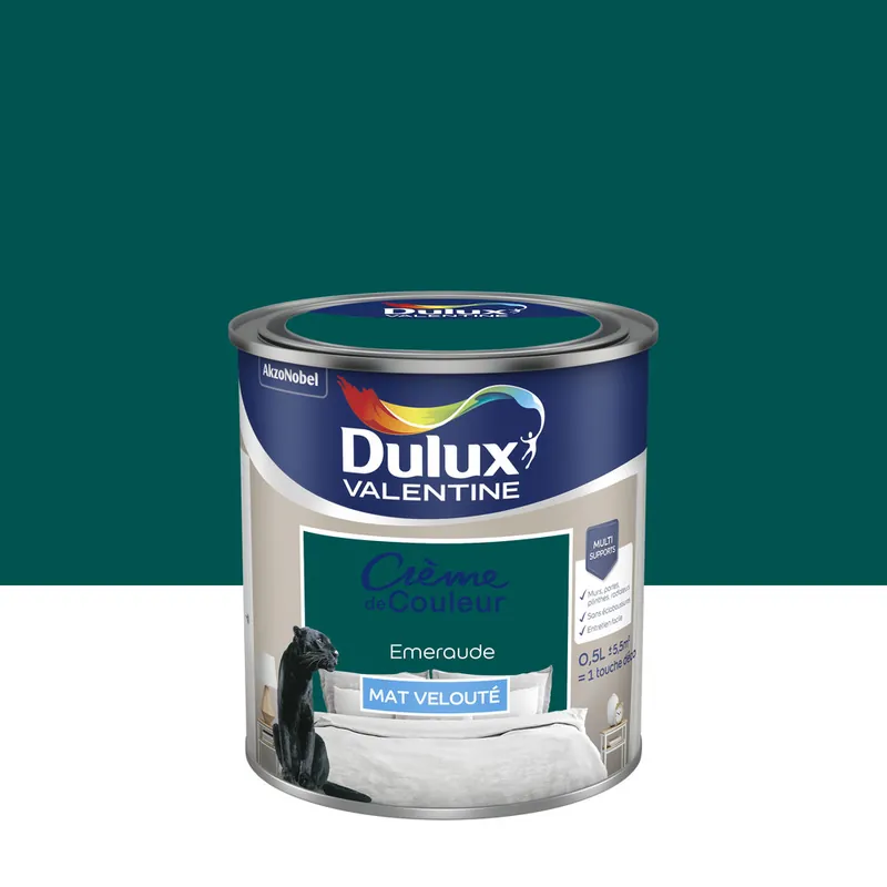Peinture Crème de Couleur Emeraude mat 500 ml - DULUX VALENTINE Expédition Rapide