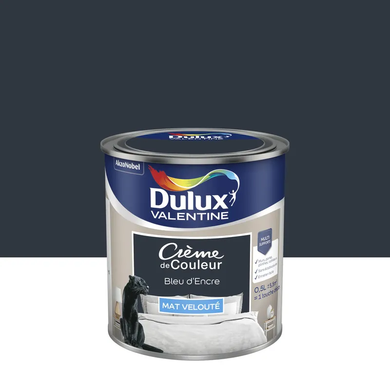 Peinture Crème de Couleur Bleu Encre mat 500 ml - DULUX VALENTINE Soldes