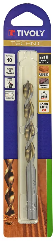 Foret bois HSS Affûtage Speed point queue cylindrique gradué SLR TECHNIC diamètre 10 mm TIVOLY Meilleure Vente