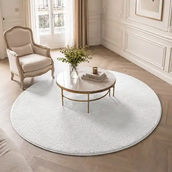 Nouvelle Collection Tapis de salon poils ras doux antiderapant ф160cm uni crème VOUNOT