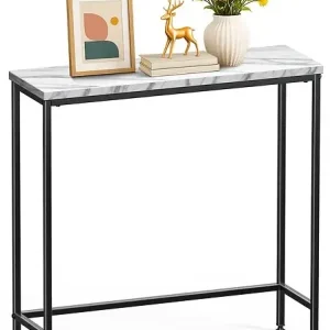Offre Limitée Console table style industriel en metal et MDF 75x24x75 cm Blanc VOUNOT