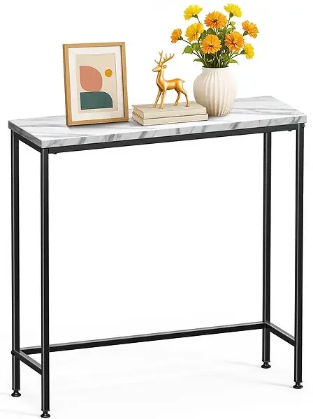 Offre Limitée Console table style industriel en metal et MDF 75x24x75 cm Blanc VOUNOT
