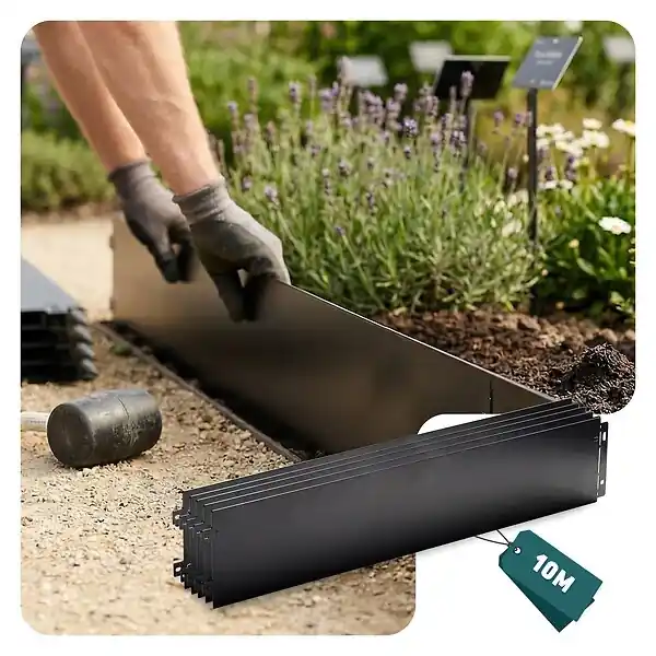 Bon Marché Lot de 10 Bordure de jardin en métal flexible 100x18cm noir VOUNOT