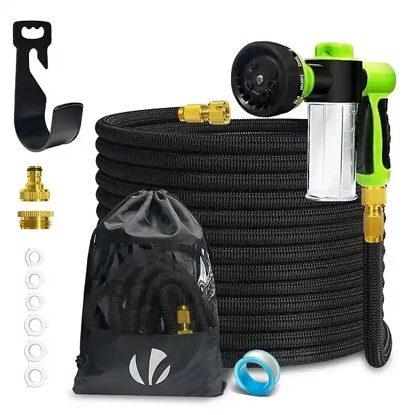Tuyau d’Arrosage Extensible 15m avec Récipient Savon et accessoires noir VOUNOT Seulement Aujourd'hui