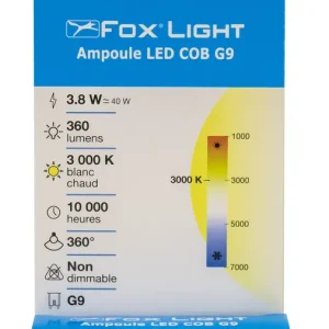 Promotion Saisonnière Ampoule LED G9 COB 3.8W = 410 lumens blanc chaud FOXLIGHT