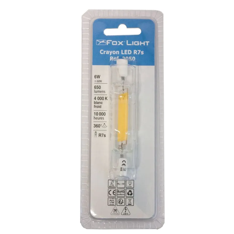 Prix Réduit Ampoule LED crayon R7s 78mm 6W=650 lumens blanc neutre FOX LIGHT