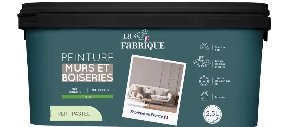 Bon Marché Peinture mur et boiserie Vert Pastel satin 2,5 l - LA FABRIQUE