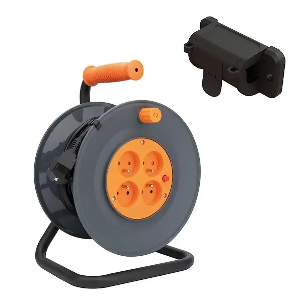 Vente Directe Enrouleur H05VV-F 4 prises 3G1mm² 25m + coupe-circuit + support - Zenitech