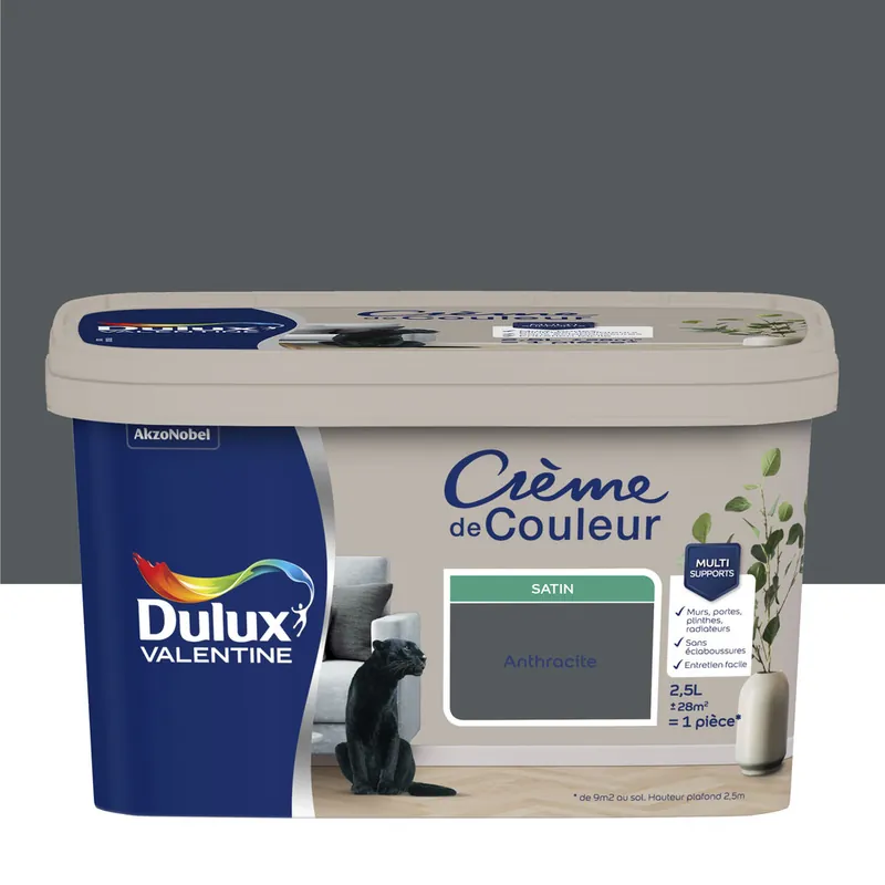 Peinture Crème de Couleur Anthracite satin 2,5 l - DULUX VALENTINE Meilleur Choix