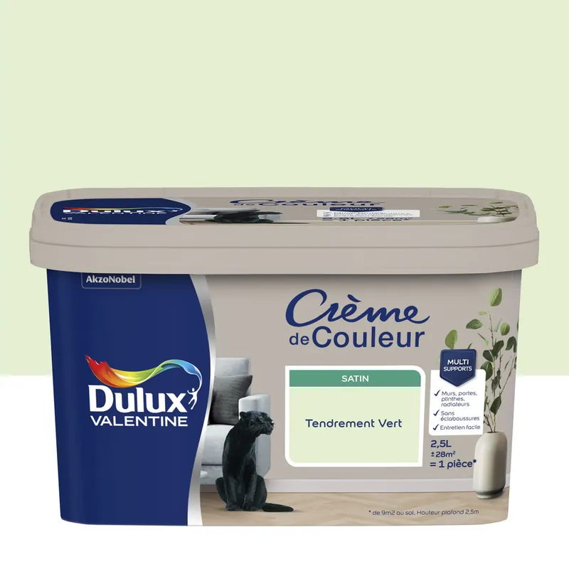 Peinture Crème de Couleur Tendrement Vert satin 2,5 l - DULUX VALENTINE Prix Réduit