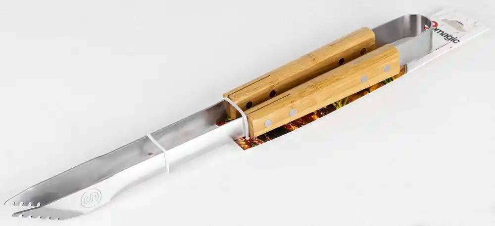 Pince de cuisson en inox et manche bambou 42 cm - SOMAGIC Pas Cher
