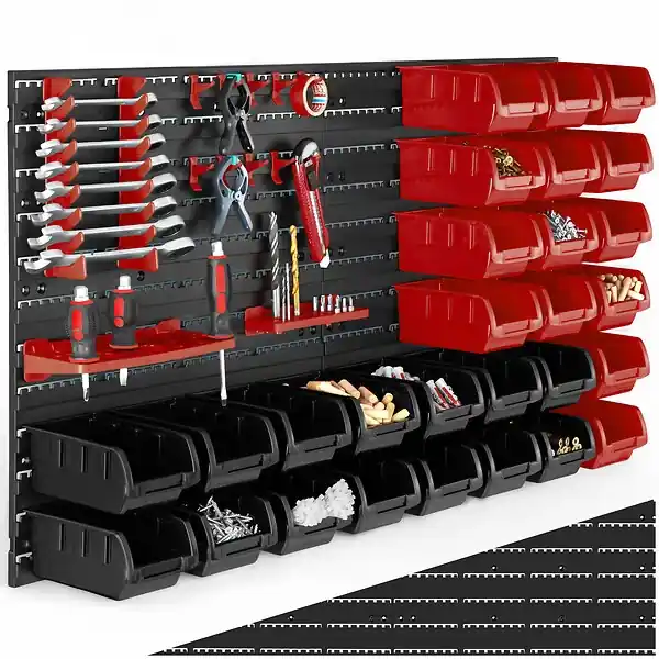 Commande En Gros Magazine de petites pièces avec 28 boîtes empilables et supports d‘outils noir TECTAKE