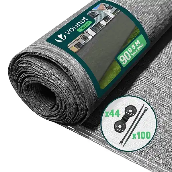 Brise vue occultant en HDPE 90g/m² 1x20m avec attaches de fixation gris VOUNOT Achetez Aujourd'hui