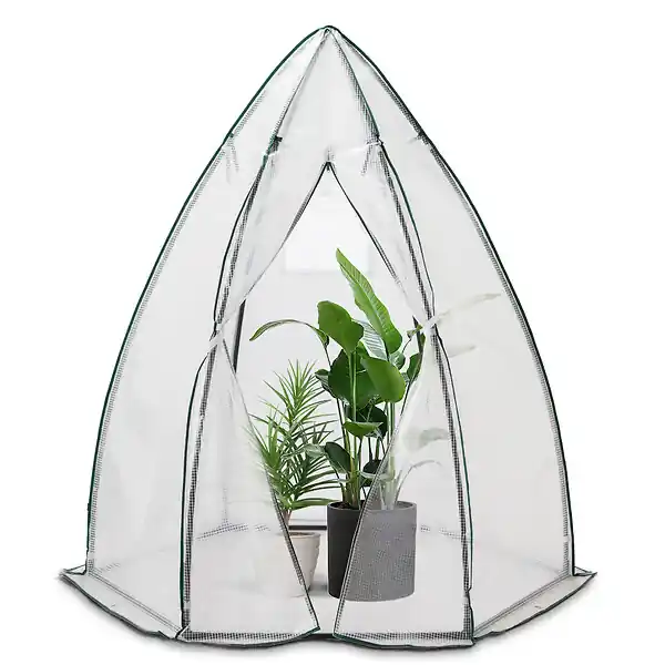 Dernier Modèle Serre de jardin hivernage dome avec bache PE 160x160x180cm Blanc VOUNOT