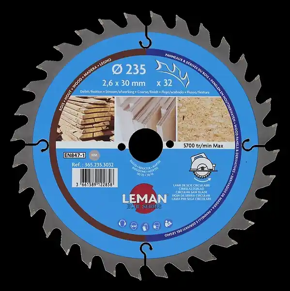 Lame scie circulaire 235mm - 32 dents - semi-finition bois LEMAN Expédié Aujourd'hui
