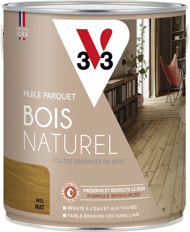 Huile parquet bois naturel miel mat 2.5 l - V33 Paiement Sécurisé
