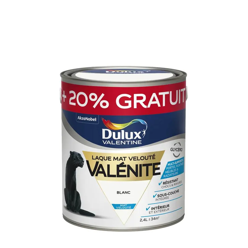 Offre Exclusive Peinture Laque Valénite Blanc mat 2 l + 20 % - DULUX VALENTINE