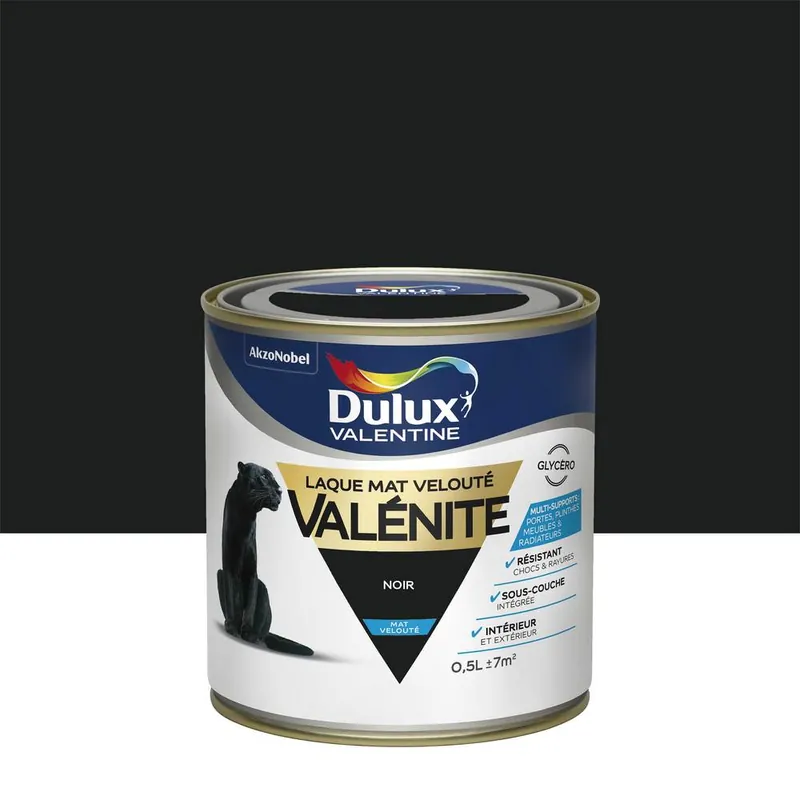 Authentique Peinture Laque Valénite Noir mat 500 ml - DULUX VALENTINE