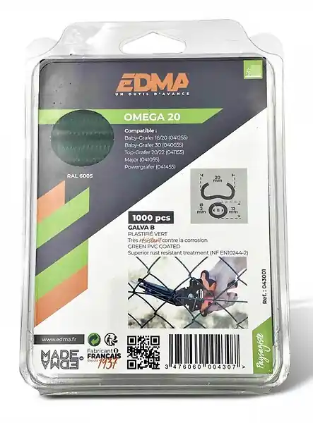 Meilleure Vente Agrafe à grillage OMEGA 20mm verte boîte de 1000 - EDMA - 043001