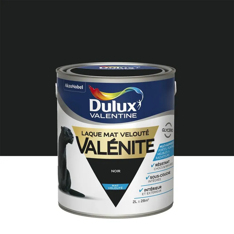 Nouveauté Peinture Laque Valénite Noir mat 2 l - DULUX VALENTINE