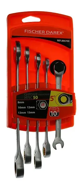 Kit 5 clés mixtes à cliquet - Chrome Vanadium - 8 à 15mm FISCHER DAREX Prix Réduit