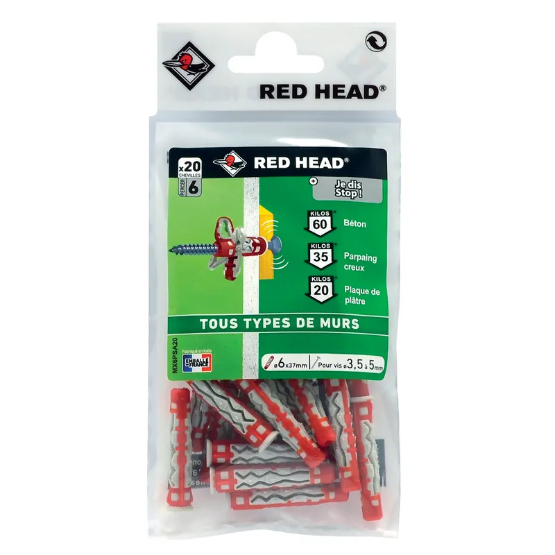 Chevilles bi-matière MX 6 x 37 mm par 20 RED HEAD Meilleure Vente