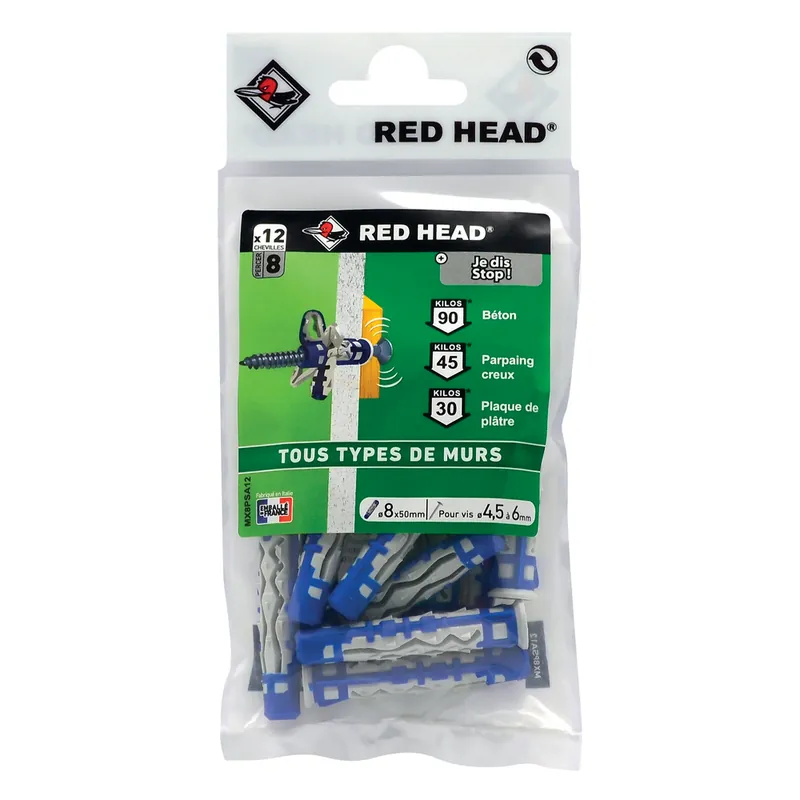 Achat Immédiat Chevilles bi-matière MX 8 x 50 mm par 12 RED HEAD