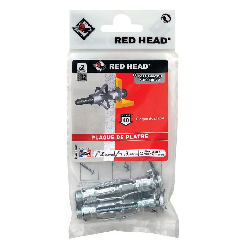 Chevilles Klix 12 x 53 mm avec vis tr 8 x 70 mm par 2 RED HEAD Prix Cassé