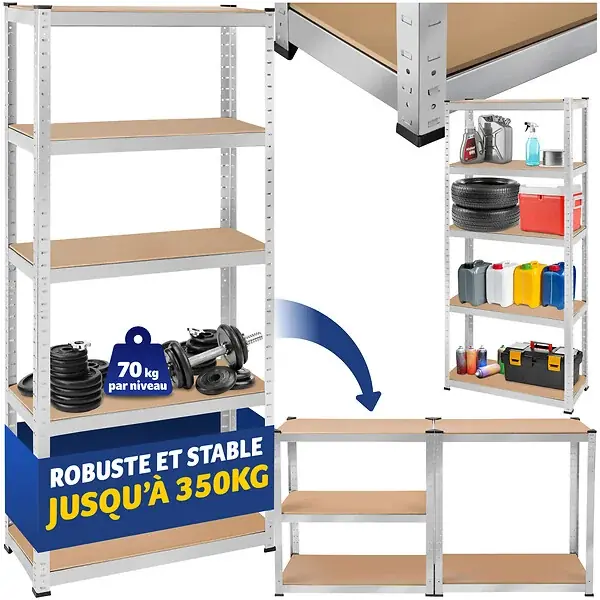 Prix Choc Étagère robuste pour charges lourdes argent TECTAKE