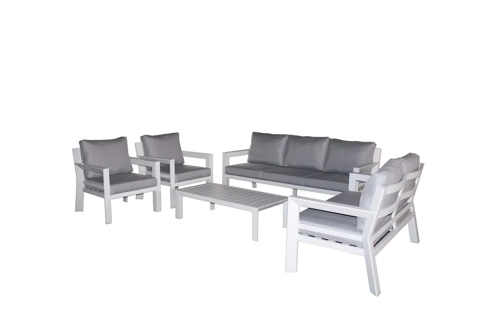 Salon de jardin détente SAKURA 7 personnes en aluminium blanc et gris Must-Have