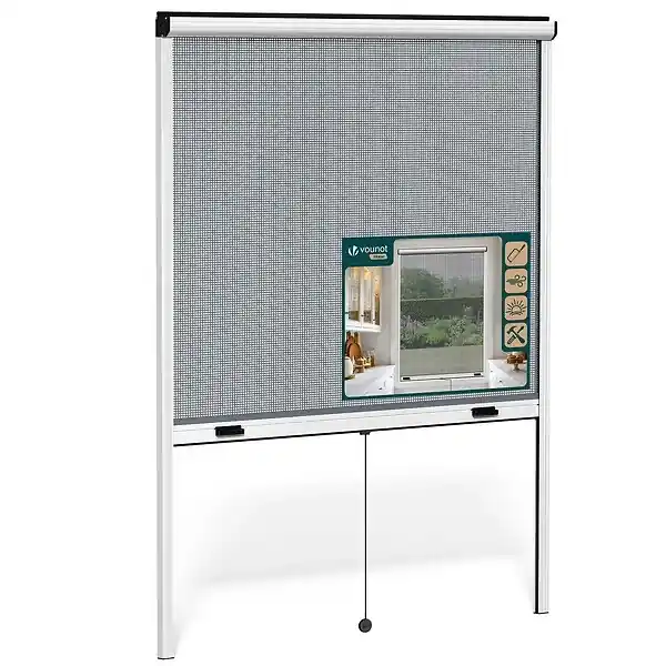 Store moustiquaire pour fenetre enroulable et recoupable en aluminium L130 x H160 cm Blanc VOUNOT Vente Flash