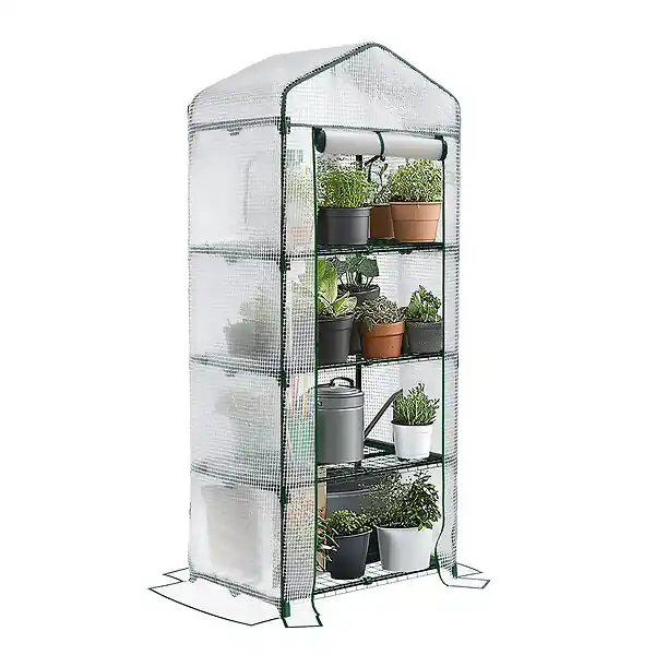 Serre de jardin avec etageres et bache PE renforcee 135gr/m2 69x49x160cm blanc VOUNOT Offre Du Jour
