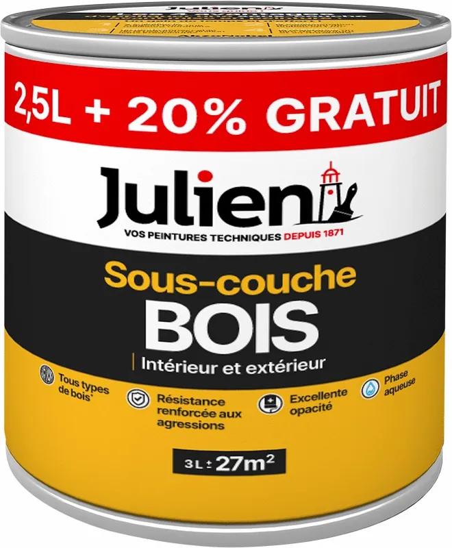 Offre Spéciale Sous-couche BOIS intérieur / extérieur 2,5 l + 20 % gratuit - JULIEN