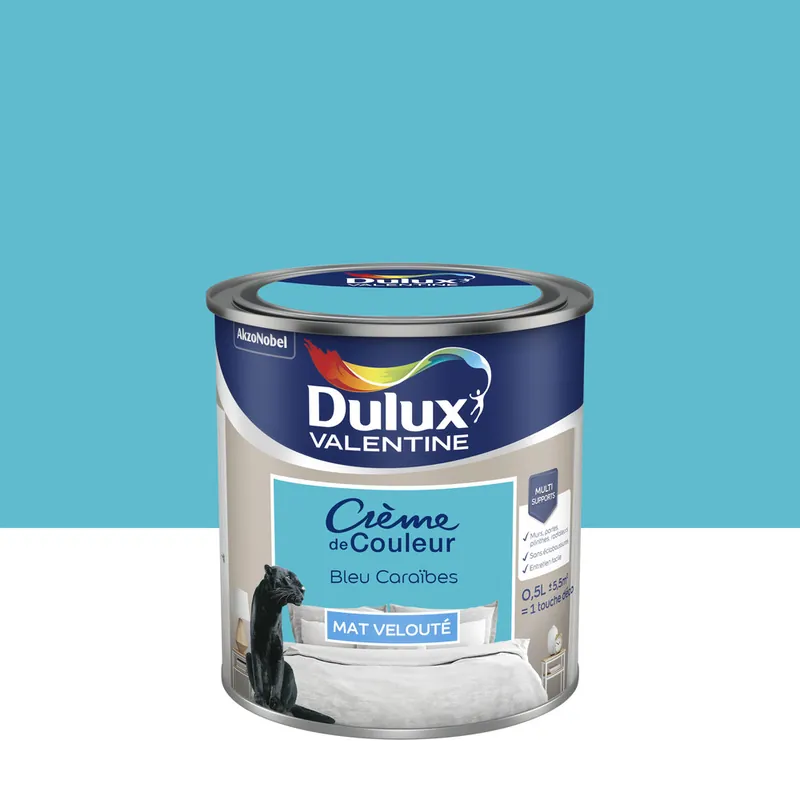 Peinture Crème de Couleur Bleu Caraïbes mat 500 ml - DULUX VALENTINE Solde