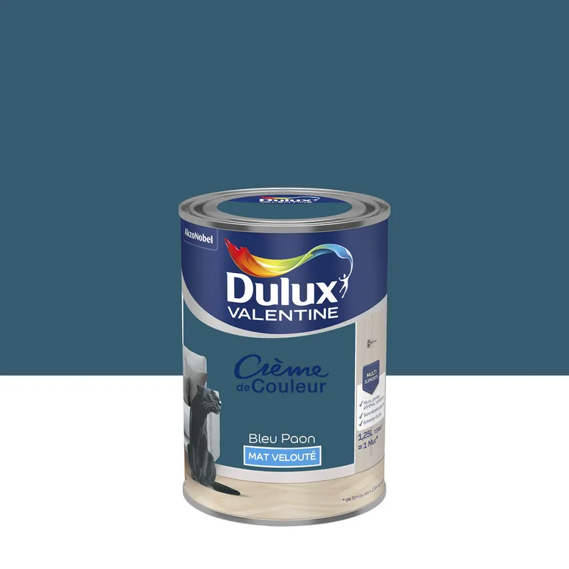 Peinture Crème de Couleur Bleu Paon mat 1,25 l - DULUX VALENTINE Meilleur Prix