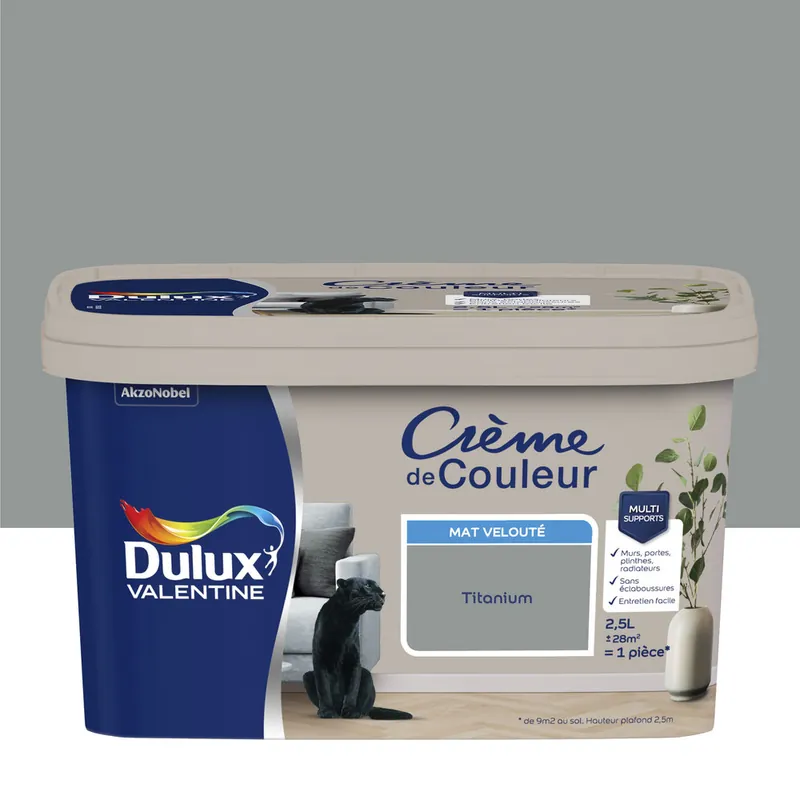 Peinture Crème de Couleur Titanium mat 2,5 l - DULUX VALENTINE Prix Réduit