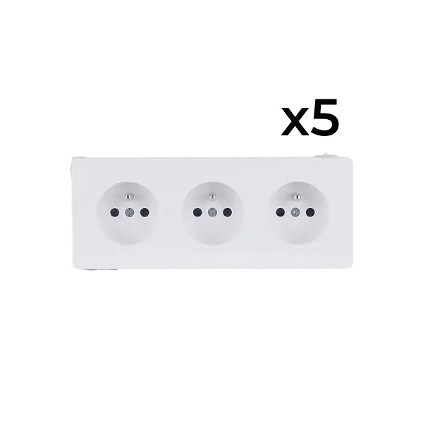 Solde Lot de 5 prises triples 16A en saillie - Blanc - Vulco - Zenitech