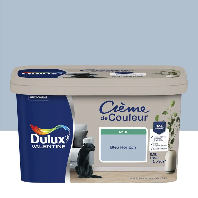 Meilleur Prix Peinture Crème de Couleur Bleu Horizon satin 2,5 l - DULUX VALENTINE