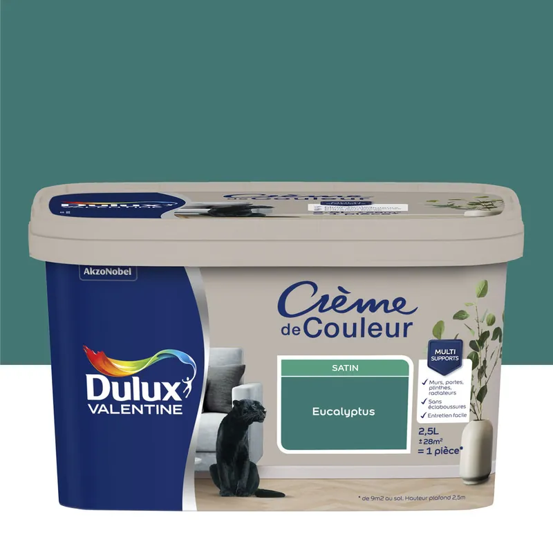 Peinture Crème de Couleur Eucalyptus satin 2,5 l - DULUX VALENTINE Réduction