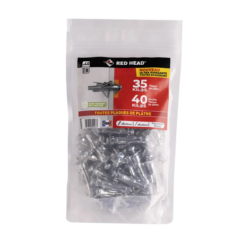 Meilleure Vente Chevilles Superklix 8 x 35 mm avec vis tr 4 x 40 mm par 40 RED HEAD