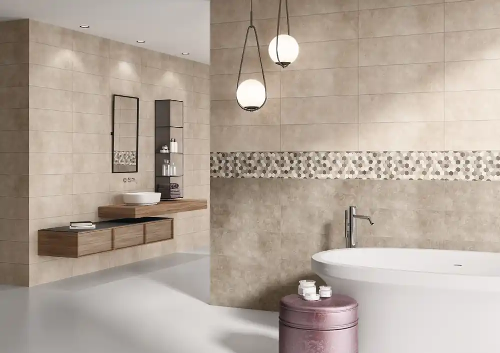 Faïence blanche murale intérieur gris/beige CONCRETE ép 8 mm 22 x 66 cm paquet de 1,74 m² ELYSSA TRADING Vente Flash