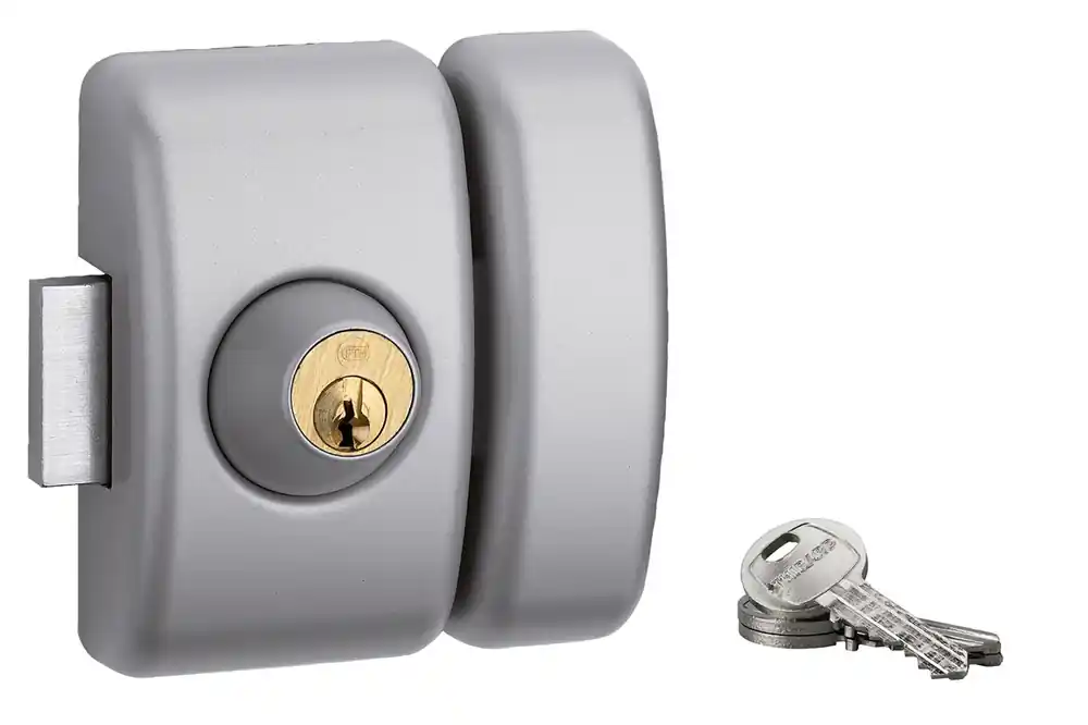 Seulement Aujourd'hui Verrou de porte d‘entrée universel à cylindre double entrée 45 mm gris 3 clés THIRARD