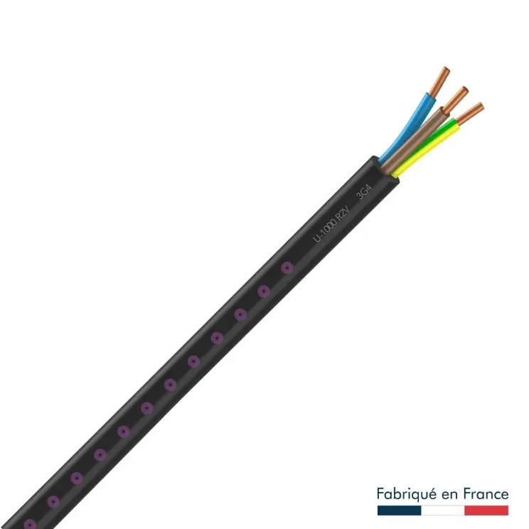 Câble électrique U1000 R2V 3G4 mm² rigide intérieur/extérieur au mètre - NEXANS Prix Promo